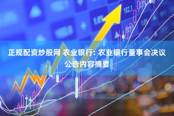 正规配资炒股网 农业银行: 农业银行董事会决议公告内容摘要